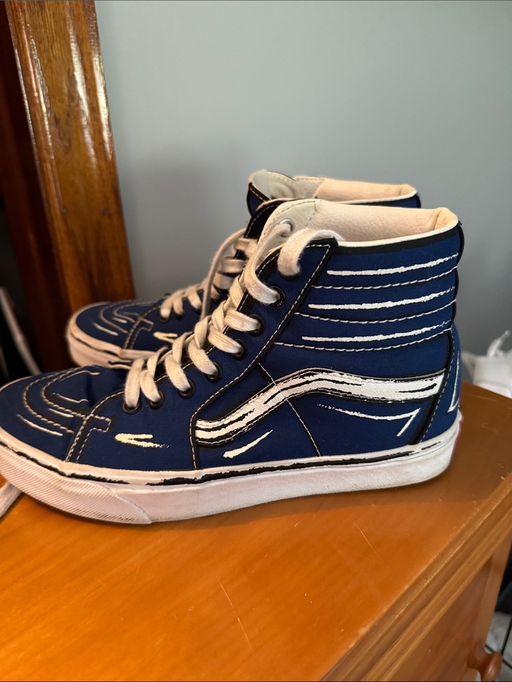 Vans Sk8 Hi High Top Shoes M 6.5 W 8 Cartoon Sketch Blue Black
